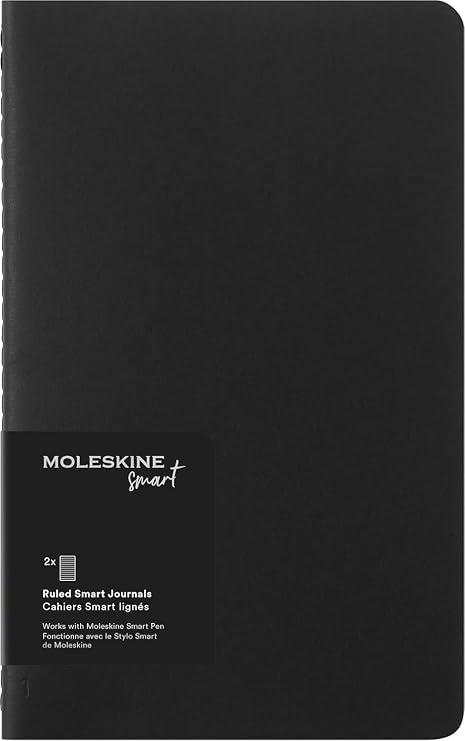 Moleskine Akıllı Cahier günlük seti, çizgili sayfalı 2 dijital Cahier, Pen + kart kapağı, büyük 13 x 21 cm, siyah, 80 sayfa