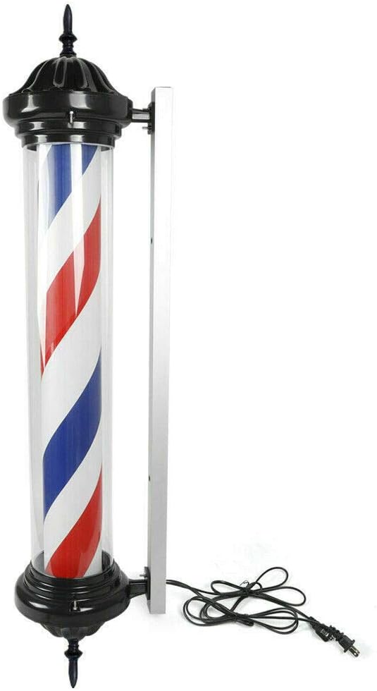 Futchoy 41 Inch Barber Shop Sign LED Light Hair Salon Outdoor Retro Barber Shop Pole Luminous Rotating Stripe Wall Hanging Lamp Waterproof Rotating Barber Pole Red White Blue Stripe Sign Lamp