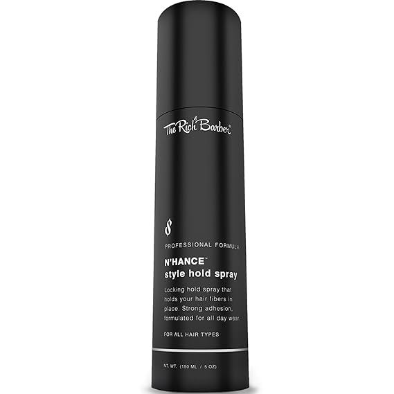 The Rich Barber NHance Hold Spray for Hair Building Fibers - Long Lasting Locking & Setting Hold Spray for Natural Concealing Hair Thickening Fibers (5 oz.)