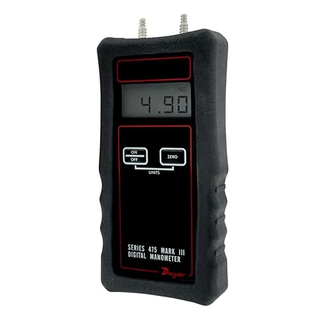 Dwyer 475-6-FM Digital Manometer + Protective Rubber Boot. Pos, Neg, Diff Pressure. Range 0-30.00 psi (2.069 bar). Air or Natural Gas. Intrinsically Safe. Large LCD with Backlight.