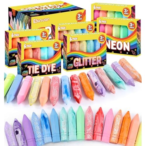 36 Pcs Washable Sidewalk Chalks for Kids, Jumbo Washable Sidewalk Chalk in 18 Colors, Bulk Colored Chalk for Outdoor Art Play, Painting, Chalkboard & Playground, Gifts for Toddlers Boys Girls