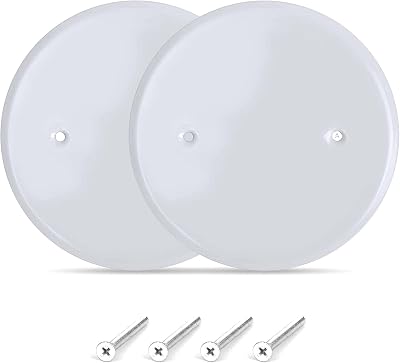 2 Pack AP-12031, 5 Inch White Metal Ceiling Blank-Up Cover, Used to Cover 3-12 Inch RoundOctagon Box Openings In Ceilings or Walls, Mounting Screws Included, Holes Are Spaced 2.75 Inches