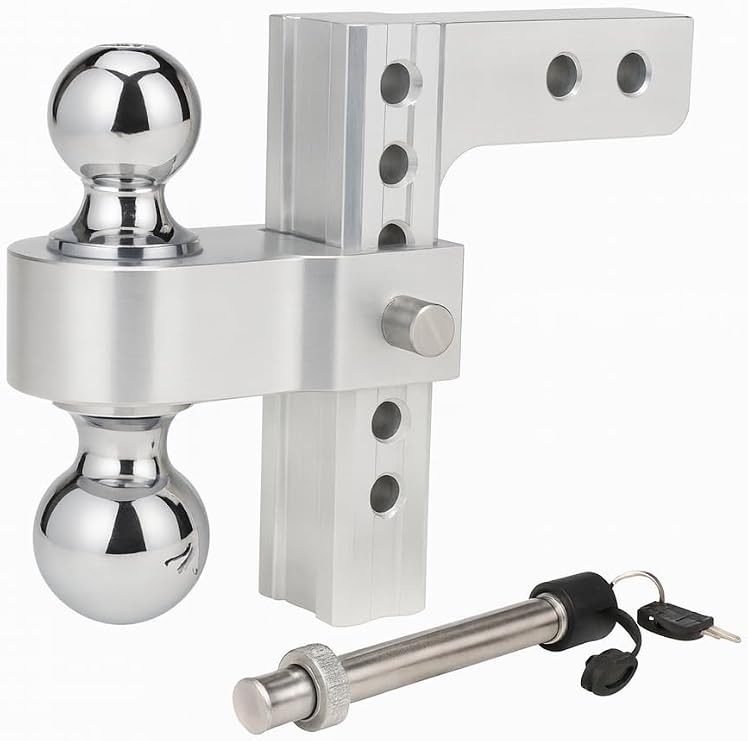 FENZA Adjustable Trailer Hitch, Aluminum Tow Hitch with Dual Ball Mount, 6-Inch Drop/Rise, 14,000 LBS GTW, Stainless Steel Locks & Hitch Pin for 2-Inch Receiver
