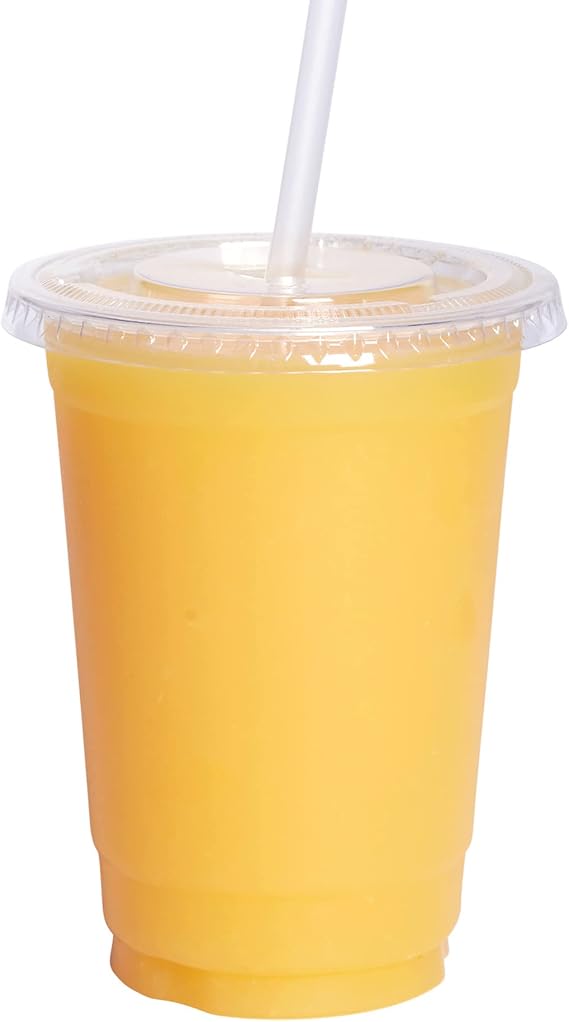 GUSTO 10 oz Clear Plastic Cups with Lids [100 Sets] Iced Coffee Cups