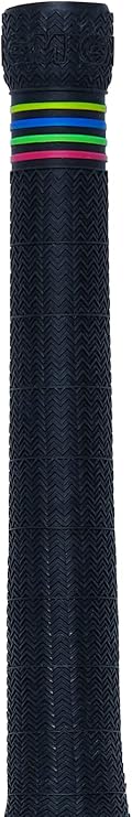 Gunn & Moore GM Cricket Bat Grips, HYPA, Premium Rubber Durable Zigzag Pattern, Suitable for Virtually All Bats, Full Size - 12 Inches, Black with Four Colour Hoops