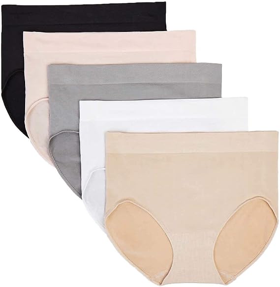 Carole Hochman Women's Underwear Silky Soft Seamless Full Coverage Modern Brief Panties 5 Pack Multipack Regular & Plus Sizes