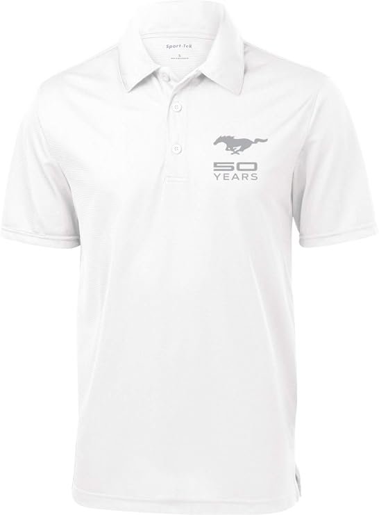 Ford 50 Years Pocket Print Textured Polo, White XL