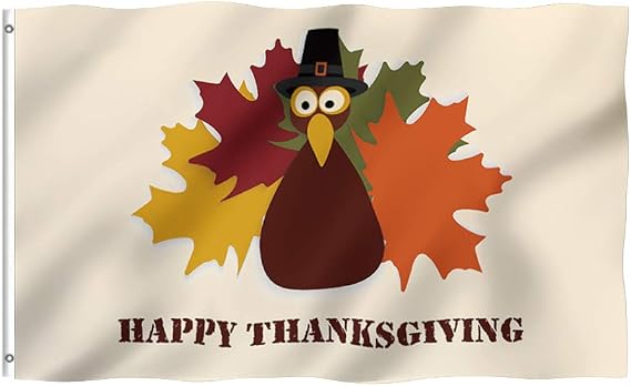 Tititex Fall Happy Thanksgiving Quotes Garden Flag 3x5 Ft Double Sided 3 Layers, Harvest Turkey with Brass Grommets Outdoor House Decorations