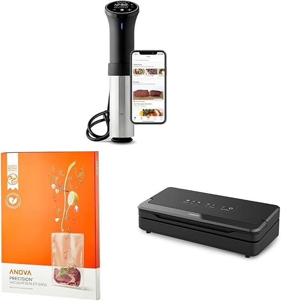 Anova Culinary Sous Vide Precision Cooker 3.0 (WiFi), 1100 Watts & Precision Vacuum Sealer Bags (Pre-cut),Clear & Precision Vacuum Sealer Pro