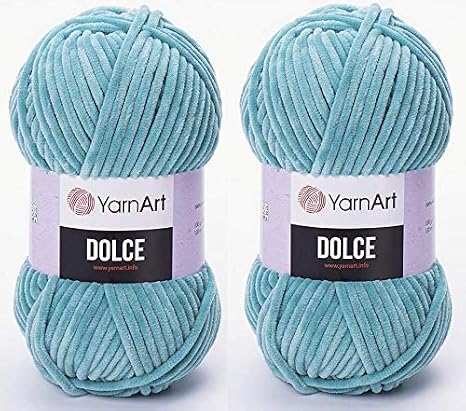 YarnArt Dolce Yarn 100% MicroPolyester Lot of 2 skn 264 Yards 2x100gram Super Bulky :6 Baby Chenille Yarn (770 Light Turquoise)