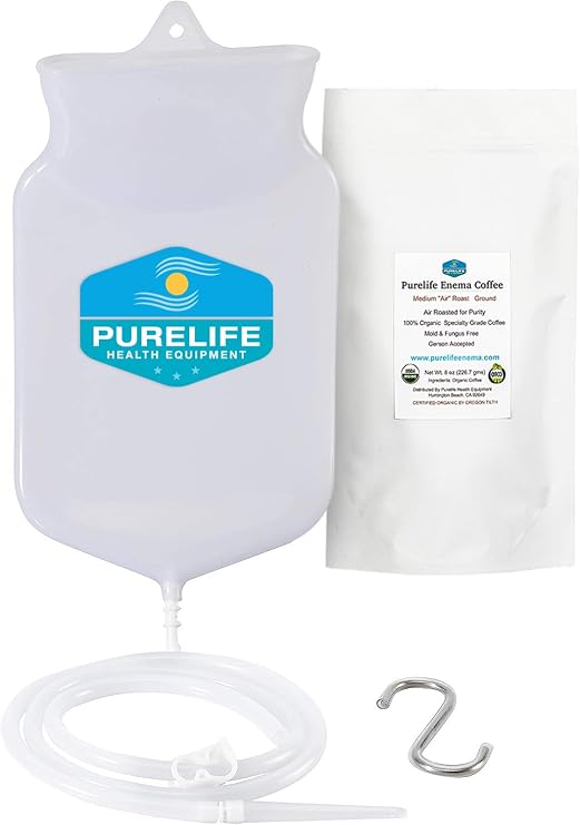 Purelife Coffee Enema Kit - 2 Qt Silicone Enema Bag, 1 LB Enema Coffee for Home Liver Cleanse, Lab Tested, Mycotoxin-Free