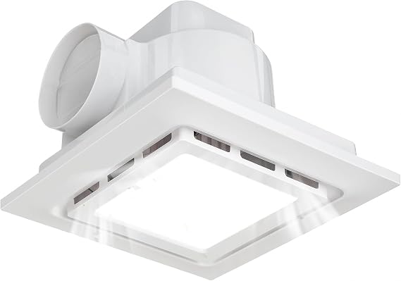 Bathroom Exhaust Fan with 6500K LED Light 126 CFM Ceiling Ventilation Fan 1.2 Sone 4 Inch Duct Quiet Square Bath Fan Light Combo, Shower Exhaust Fan with Light