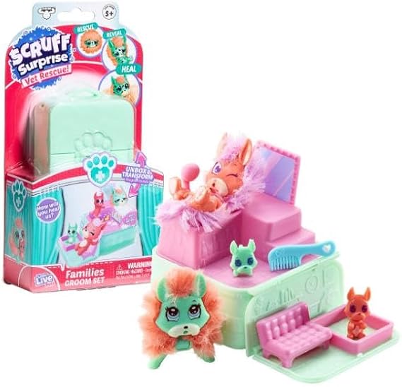 Scruff Surprise Vet Rescue - Groom Set with Dog Family - Mini Collectible Scruff-a-Luvs
