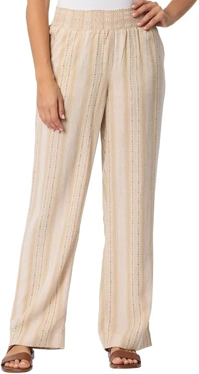 Briggs Women's Linen Rayon Blend Palazzo Pull On Pants