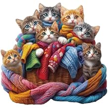 WOODBESTS Wooden Puzzles for Adults(100 Pieces-8.5 * 8.1in) Colorful Fabric Cat Wood Puzzles Adult-Unique Shape Wooden Jigsaw Puzzles with Wooden Storage Box-Personalized Gifts for Puzzle Lovers