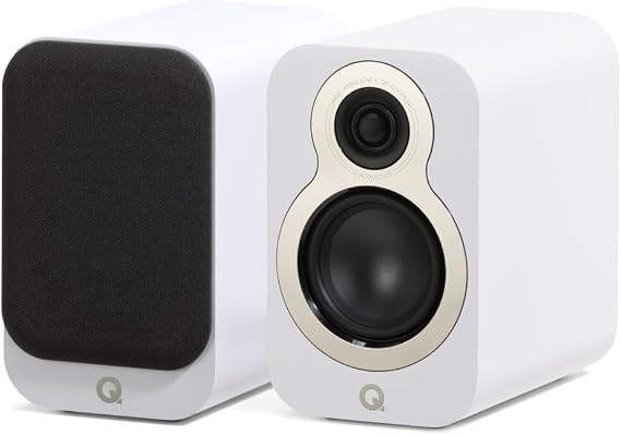 Q ACOUSTICS 3010c Compact Bookshelf Speakers - Pair - 2-Way Reflex Enclosure Type, 4" Bass Driver, 0.9" Tweeter - Stereo/Passive Speakers for Home Theatre Sound System (Satin White)