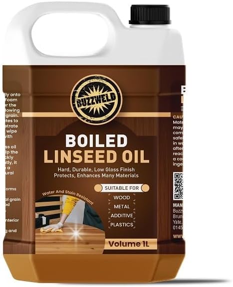 1L Boiled Linseed Oil - Fast-Drying - Natural Wood Protection and Care for worktops, Cutting Boards, Chopping Blocks, Doors and Frames 1L Buzzweld