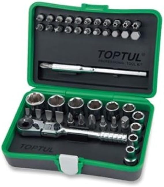 TopTul 45PCS Professional Grade 1/4" DR Mini Ratchet Socket & Bit Set