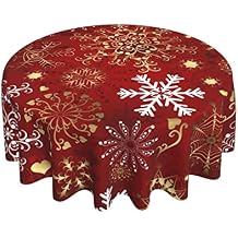 Sweetshow Merry Christmas Round Tablecloth 60 Inch Winter Gold White Snowflake Decorative Round Table Cloth with Dust-Proof Wrinkle Resistant for Home Kitchen Dining Room Patio Outdoor Picnic Party