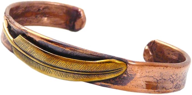 American Made Rustic Copper Cuff Bracelet Narrow Feather
