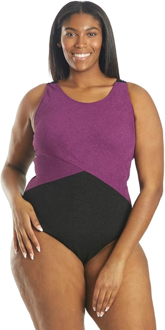 Sporti Plus Size Women's Athletic Textured Scoop Back One Piece Slimsuit