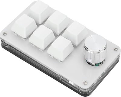 Acogedor One Handed Macro Mechanical Keyboard with Adjustment Knob, Portable Mini Mechanical Gaming Keypad, 6 Fully Programmable Keys Black White