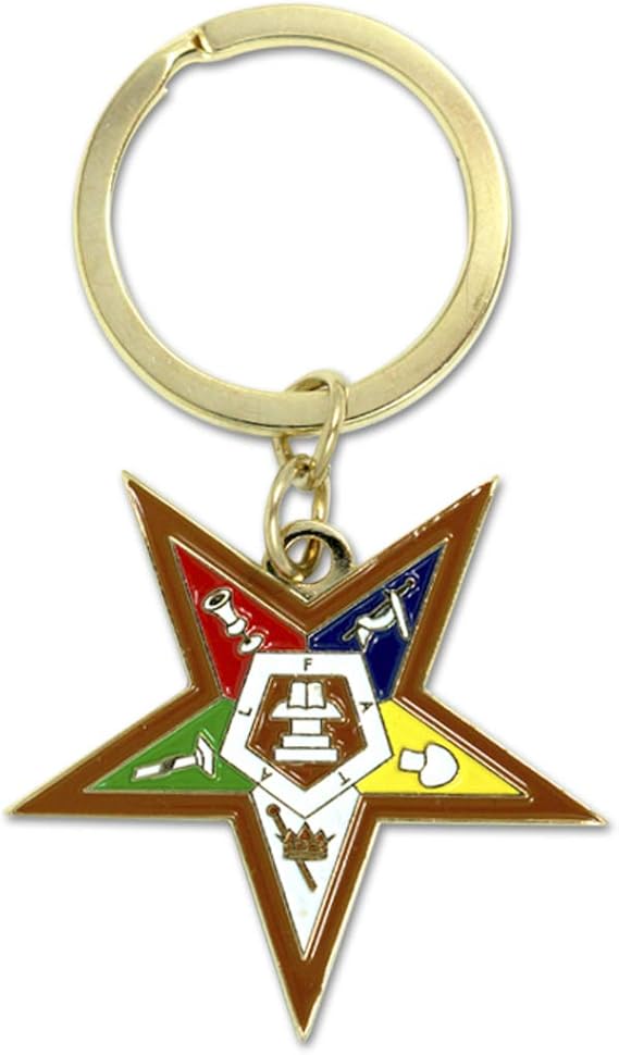 Order of the Eastern Star Masonic Key Chain - [Gold & White][1 1/2'' Tall]