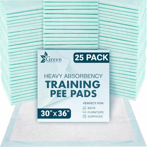 GREEN LIFESTYLE Underpads - Pet Training Pads for Dogs, Cats, Bunny, Chucks Pads for Adults, for use as Incontinence Bed Pads, Seniors Bed Pad Pack of 25 - 30x36
