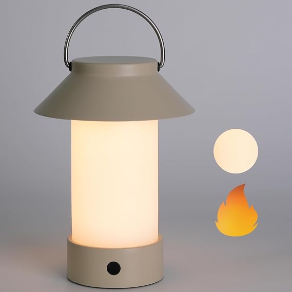 WEILAILUX Rechargeable Outdoor Lantern Waterproof, Dimmable Warm White & Flickering Flame Mood Light, Portable Cordless Table Lamp for Patio/Camping/Shower/Emergency Power Outage (Khaki)