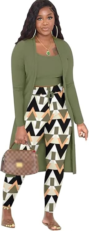 Womens 3 Piece Lounge Set Pajamas Set Long Cardigan Crop Tank Drawstring Pants Loungewear Outfits