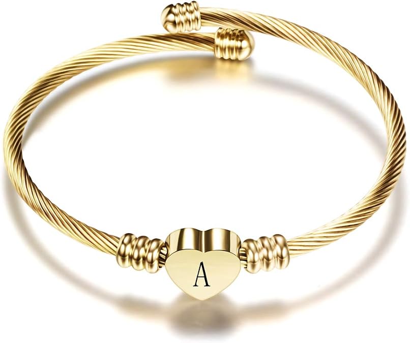 VQYSKO Heart Initials Stainless Steel Bracelet fo Woman Jewelry Gift