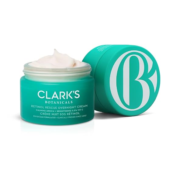 Clark's Botanicals Retinol Rescue Overnight Cream: Reduce Redness, Smooth Fine Lines & Hydrate with Vitamin C + Hyaluronic Acid
