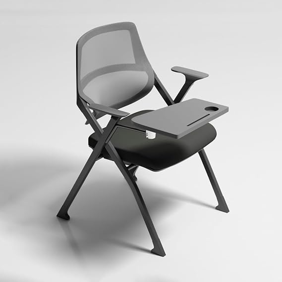 LEIYTFE Office Desk Chair No Wheels,Tablet Arm Chair with Writting Board,Mesh Guest Nesting Stacking Chair for Office School Classroom Training Conference Ergonomic Folding Chair(/Grey)