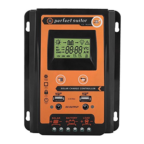 MPPT Solar Charge Controller, 12V24V LCD Display, 70A Battery Regulator with Dual USB for Solar Panel Systems