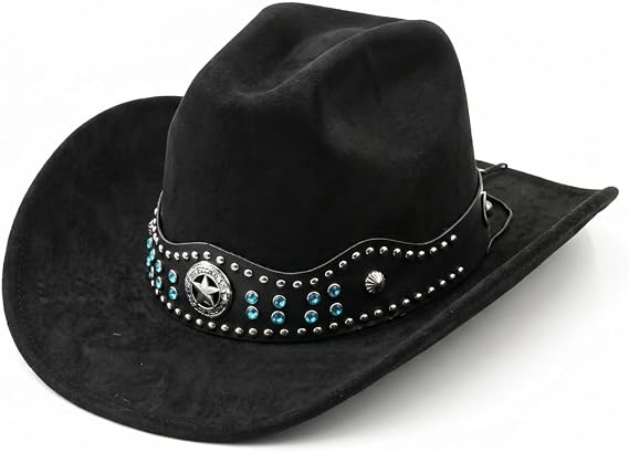 Western Cowboy Hat for Women Men,Classic Wide Brim Cowgirl Hat with Turquoise Band