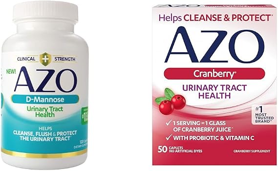 AZO D Mannose Urinary Tract Health, Cleanse, Flush & Protect The Urinary Tract & Cranberry Urinary Tract Health Supplement, 1 Serving = 1 Glass of Cranberry Juice, Sugar
