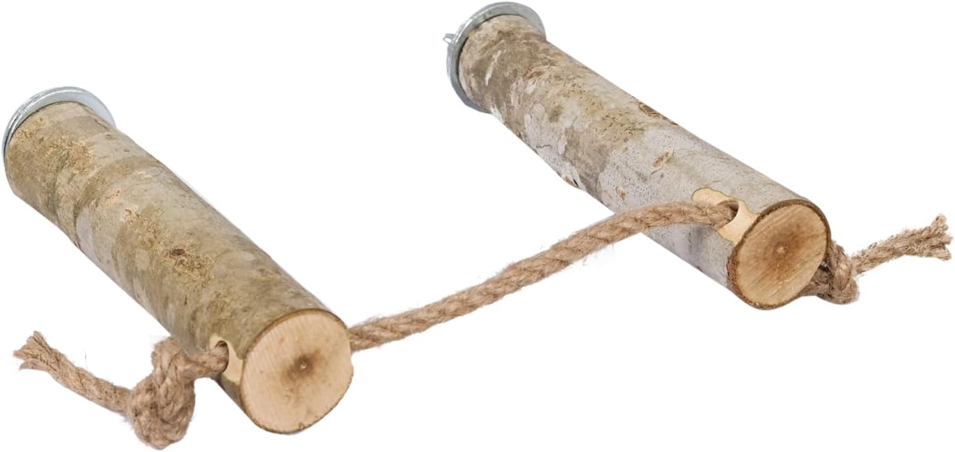 Doğal Ağaç Kuş ve Papağan Tüneği Jüt Halatlı Ayarlanabilir Boy 17 Santim Doğal Ahşap Tünek 2'li set Çap 3-5 cm