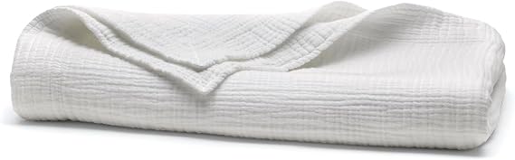 BOLL & BRANCH Dream Throw Blanket - One Size, White - Luxury 100% Organic Cotton - Soft, Lightweight and Breathable - Cloud-Like Touch - 50x70 Inches