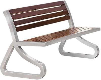 Xilin-872 Outdoor Garden Bench Garden Wooden Backrest Bench, with Stainless Steel Metal Frame, Suitable for Indoor Outdoor Patio Park Bench