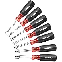ARROW Nut Driver Set, 7 PCS SAE Nut Drivers with Non-Slip Grip, Cr-V Steel, 1-Inch Hollow Shaft, Hex Sizes 3/16, 1/4, 5/16, 11/32, 3/8, 7/16, 1/2-Inch, Easy for Tightening and Unscrewing
