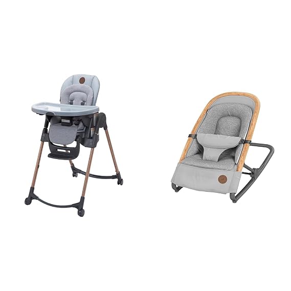 Maxi-Cosi 6-in-1 Minla High Chair, 6 Modes for Years of Growth, Essential Grey & Kori 2-in-1 Rocker, 2 Modes of use with Rocker and Stationary Options, Essential Grey