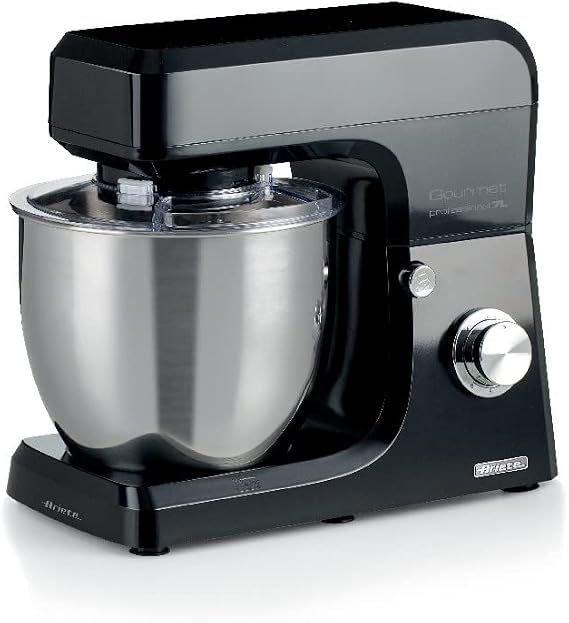 Ariete Gourmet Professional Mutfak Şefi Siyah 1598/02-7 Litre Geniş Hazne, Gurme Profesyonel Stand Mikser, Planet Yoğurma Makinesi, 1200 Watt, 6 Hız, Darbe Fonksiyonu, Sıçrama Önleyici Kapak