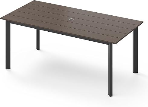 Outdoor Dining Set, Patio Table and Chairs Set with Umbrella Hole, 7 Pieces HDPS  Aluminum Patio Dining Furniture Set for Backyard, Garden Gray & Teak