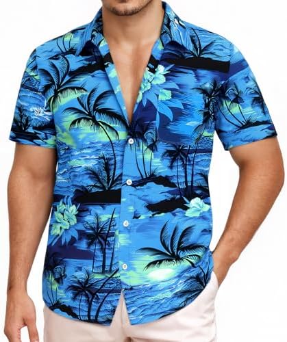 Hawaiian Shirt for Men Short Sleeve Button Down Shirt Tropical Print Casual Shirt for Beach Vacation Summer Party