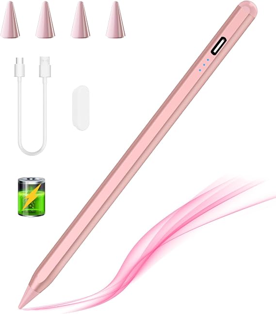 MMK Stylus Pen for iPad 6th-10th, Energy-Saving Fast Charging Apple Pencil for iPad Air 5/4/3rd, iPad Pro 11/12.9 Inch, iPad mini 5/6th (Rose Gold)