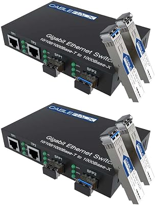 CableRack Gigabit Media Converter Multimode to Singlemode All-in-one 3 Configurations Fiber Switch with Dual 101001000M Ethernet Ports 2 Pack