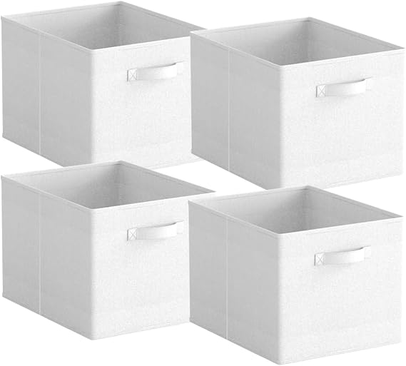 Foldable Storage Cube Boxes Set of 4 White, Storage Unit Box with Handle, Collapsible Storage Bins Organiser for Shelf Closet Organization