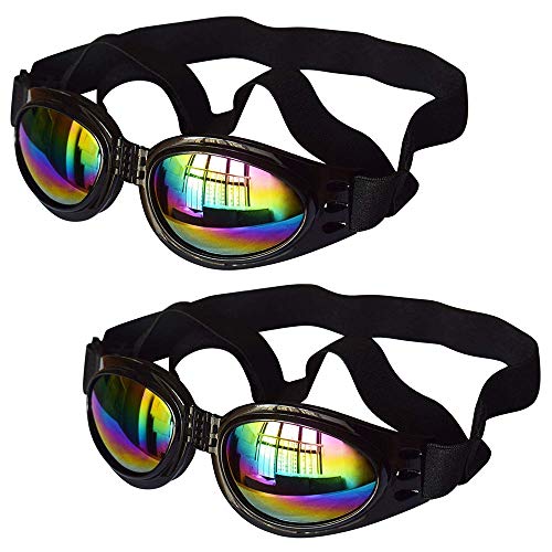2 Pcs Dog Goggles, Adjustable Strap Dog Eye Wear Protection, Black, UV Protection, Waterproof