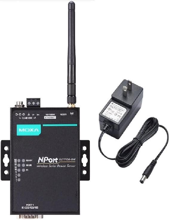 NPort W2150A-W4-US with Adapter -1* RS-232/422/485 Port, Wireless Device Server, 802.11a/b/g/n WLAN US Band, US Plug, 12 to 48 VDC, 0 to 55C (Moxa)