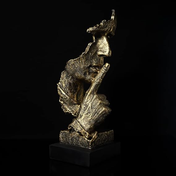 fazhongfa Ponder Statue-Silence is Gold Abstract Art Statue Modern Home Ornament Creative Resin Sculpture Ornament Study Office Shelf Table Decoration (Gold)